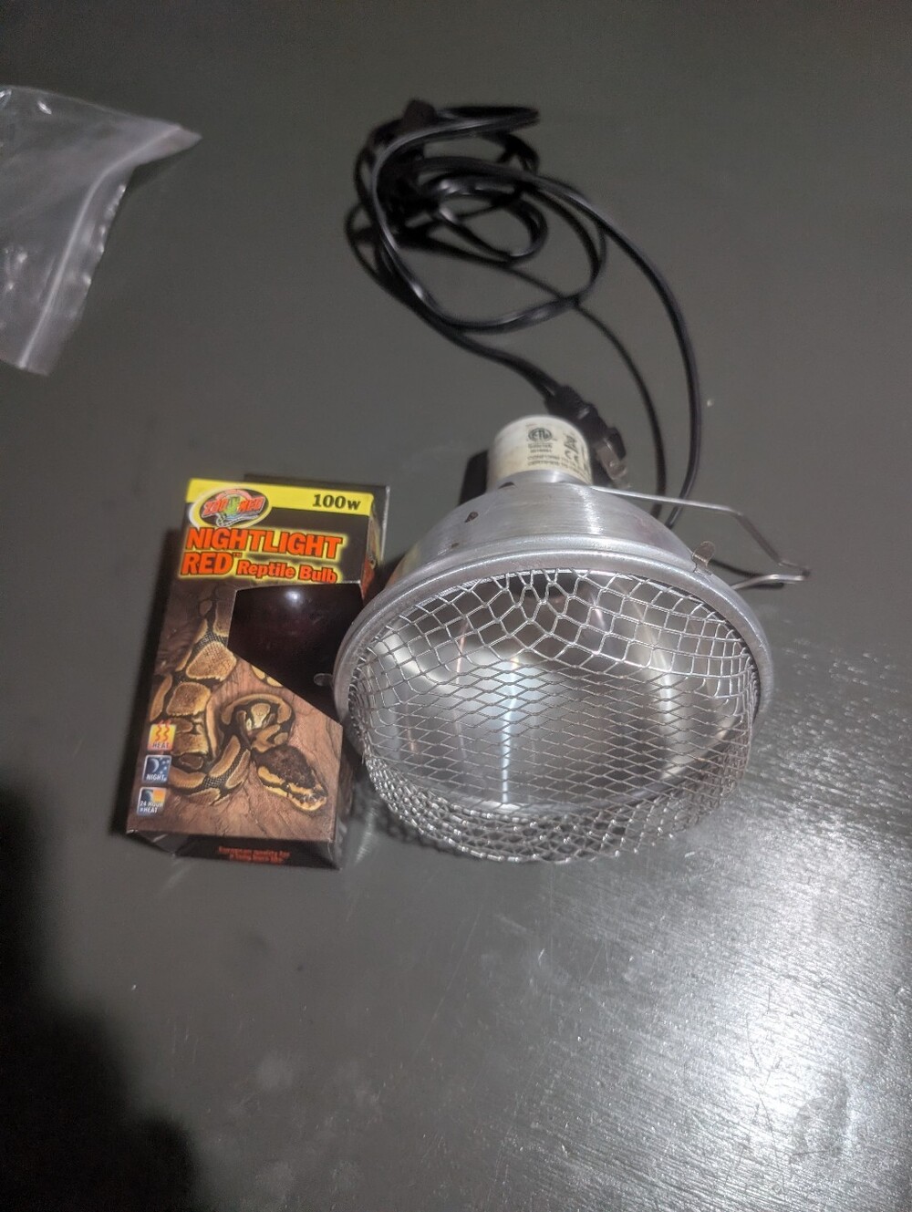 Used Arcadia Clamp Lamp With Zoo Med 100w Red Nightlight Bulb (New)